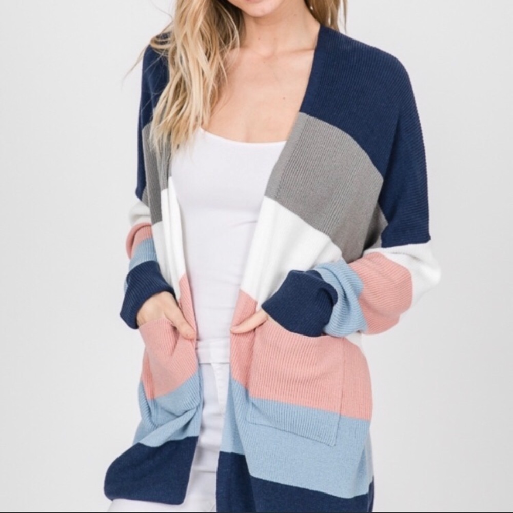 *3 for $30* Navy Pink White Grey Cardigan